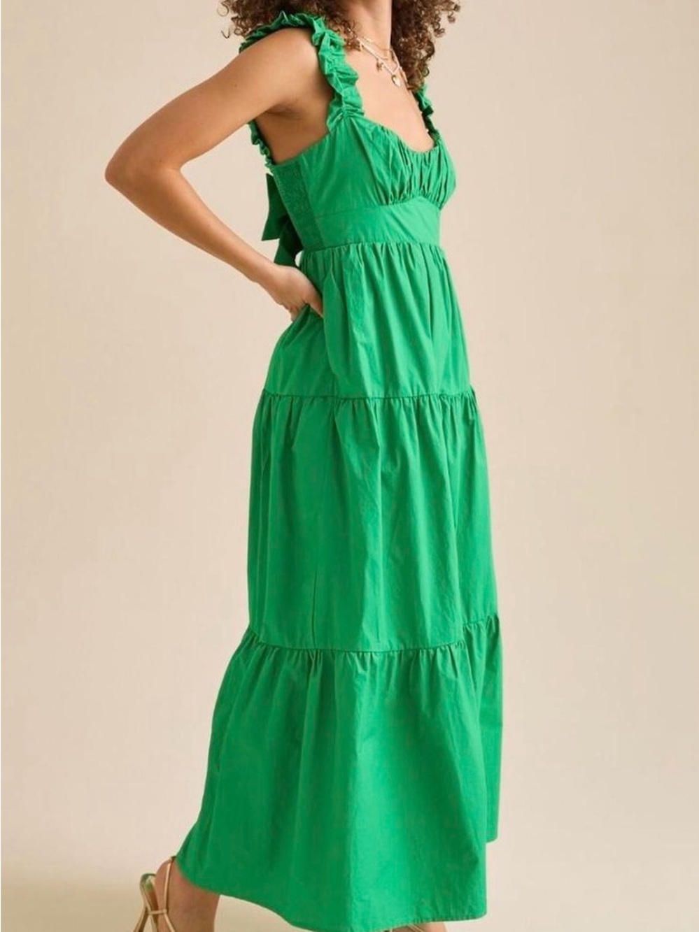 Altar'd State Bright Green Tiered Maxi with Ruffle Straps